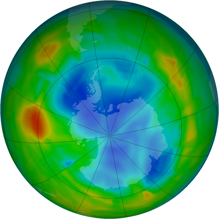 Antarctic ozone map for 16 August 2010
